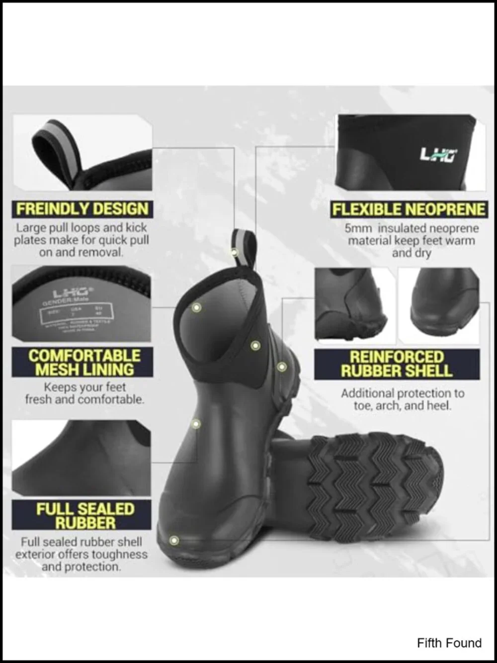 Men's Waterproof Ankle Rain Boots Neoprene Insulated Non Slip Garden Work Boots